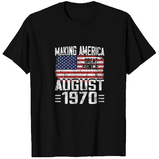 50th Birthday Gifts August 1970 American Flag 50 Y T-shirt
