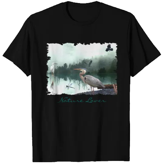 Great Blue Heron, Egret, Crow & Dragonfly T-shirt
