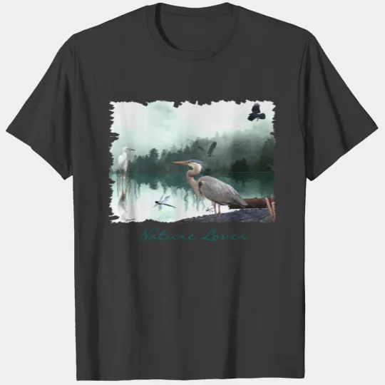 Great Blue Heron, Egret, Crow & Dragonfly T-shirt