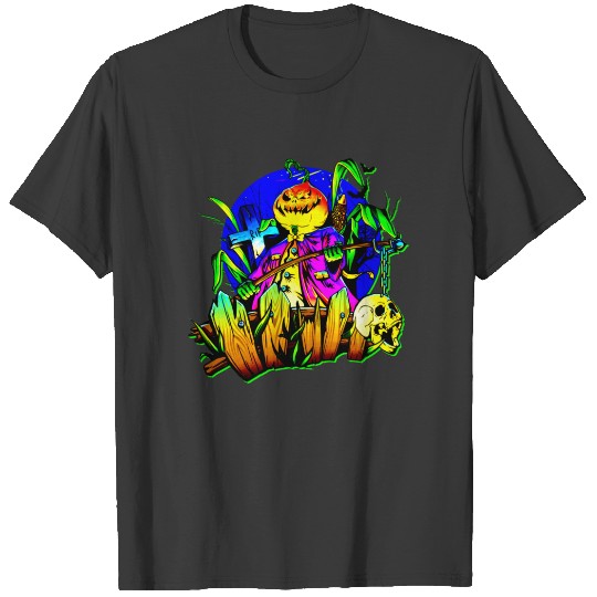 Halloween Scary Pumpkin Man Skull RIP Gravestone T T-shirt