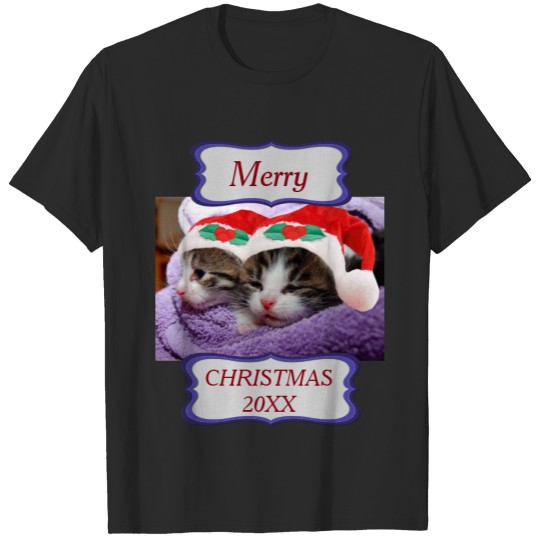 Two Kittens Santa Hats Merry Christmas 20XX T-shirt