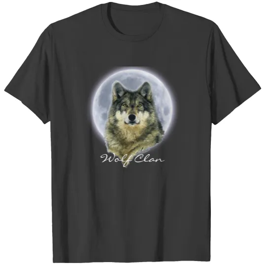 Grey Wolf & Full Moon WOLF CLAN Wildlife Art T-shirt