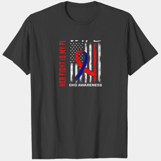 Mens Her Fight CHD Awareness Wife American Flag Gr T-shirt