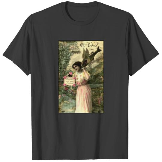 Vintage Victorian April Fools Day Flying Fish T-shirt