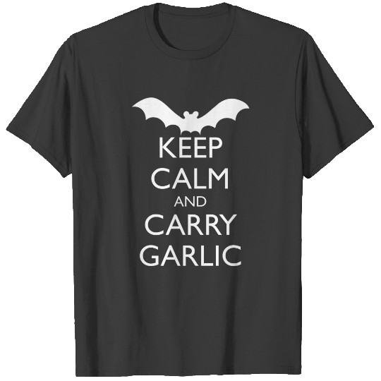 KEEP CALM AND CARRY GARLIC, vampire bat T-shirt