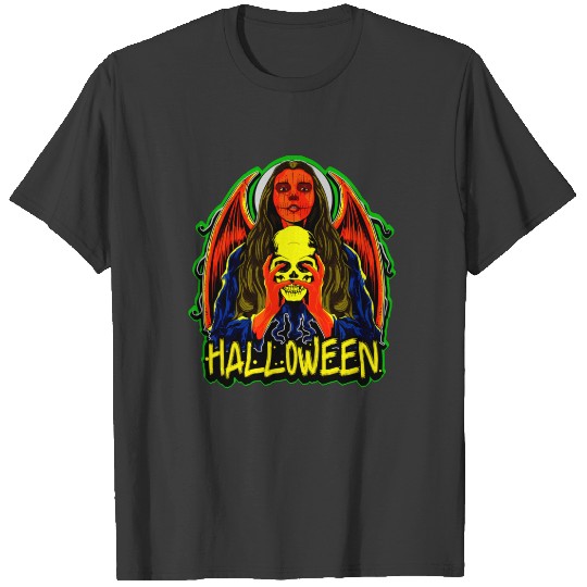 Halloween Lady Zombie Angel Wings Skull T-shirt