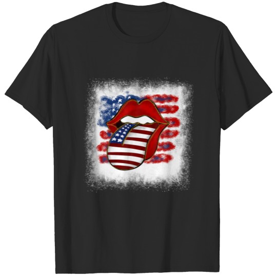 Bleached Patriotic Lips American Flag 4Th Of July T-shirt
