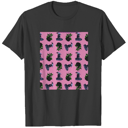 gothic girl rose light pink pattern T-shirt