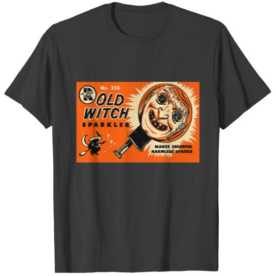 Halloween Retro Vintage Kitsch Old witch Sparkler T-shirt