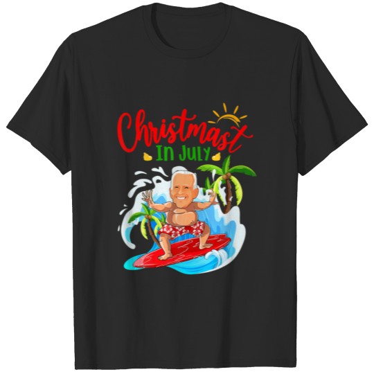 Funny Hawaiian Summer Biden Surfing Christmas In J T-shirt