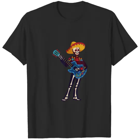 Skeleton Skull Mariachi Mexican Playing Guitar Hal T-shirt