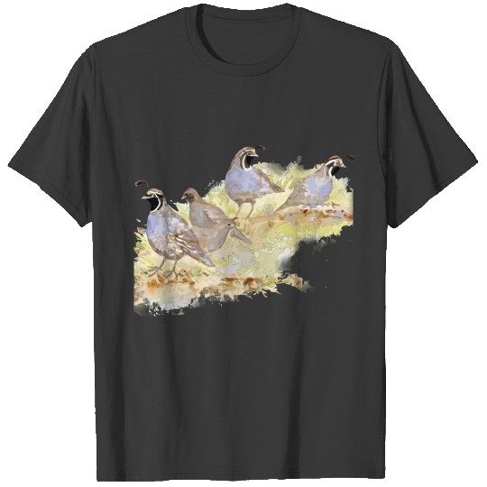 Watercolor California Quail Bird Nature Art Polo T-shirt