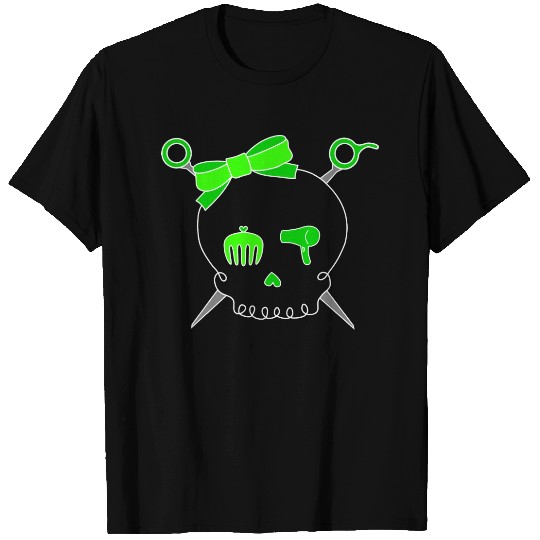 Hair Accessory Skull & Scissors (Lime Green) T-shirt