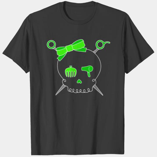 Hair Accessory Skull & Scissors (Lime Green) T-shirt