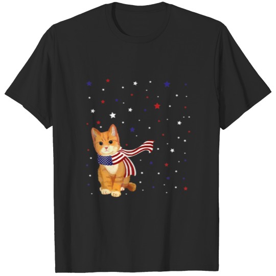 Cat American Flag Scarf Patriotic 4Th Of July Gift T-shirt