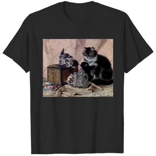 cats kittens playing tea party antique painting T-shirt