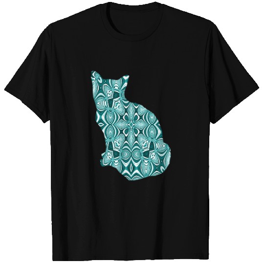 Teal Patterned Cat T-shirt