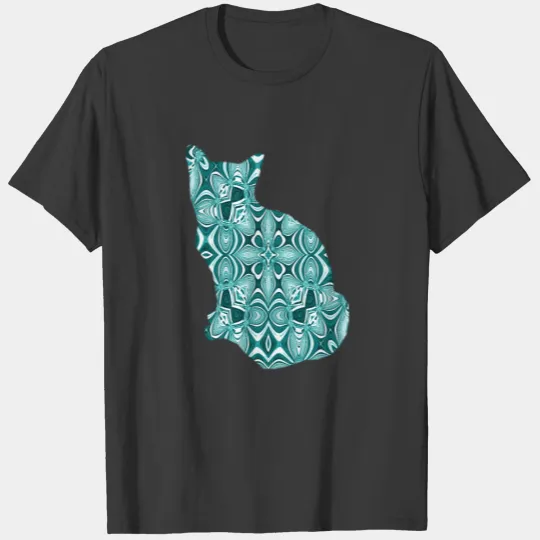Teal Patterned Cat T-shirt