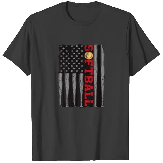 Softball Dad Mom 4Th Of July Vintage American Blac T-shirt