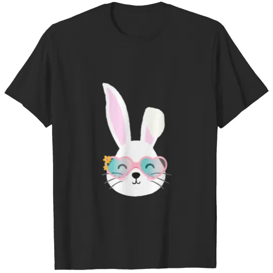 Bunny Face With Sunglasses For Girl Kids Easter Da T-shirt
