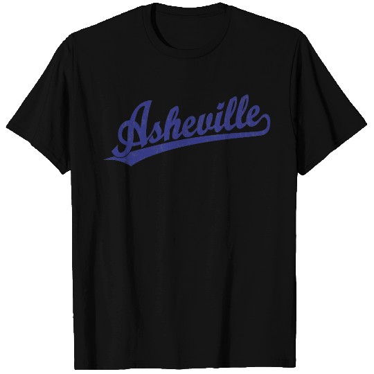 Asheville script logo in blue T-shirt