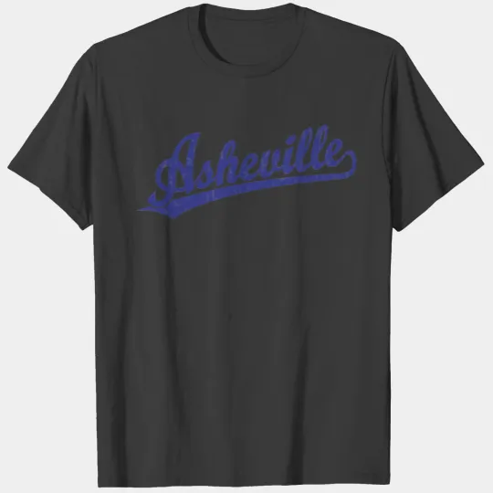 Asheville script logo in blue T-shirt