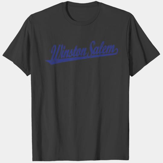 Winston-Salem script logo in blue T-shirt