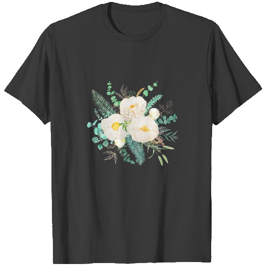 white peony flowers watercolor T-shirt