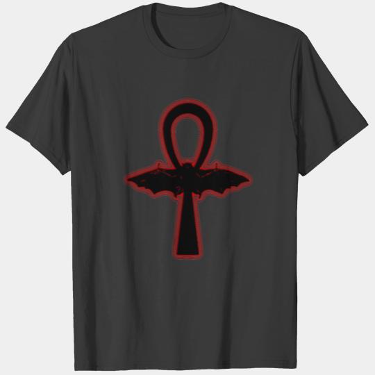 Black Vampire Bat Red Egyptian Goth Ankh T-shirt