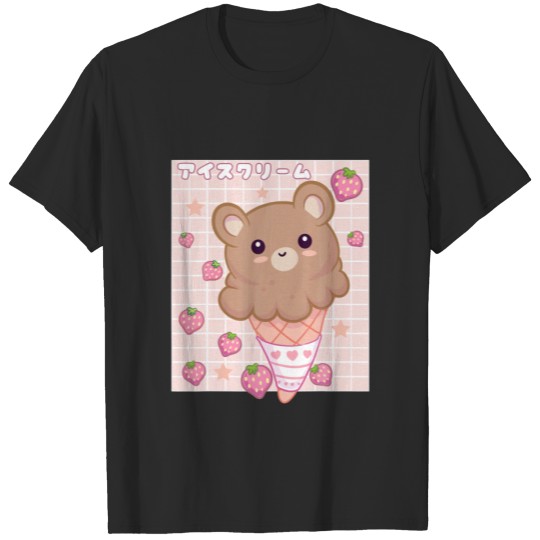 Kawaii Aesthetic Strawberry Ice Cream Teddy Bear V T-shirt