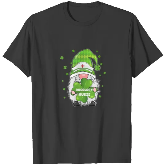 Funny Gnome With Shamrock Oncology Nurse St Patric T-shirt