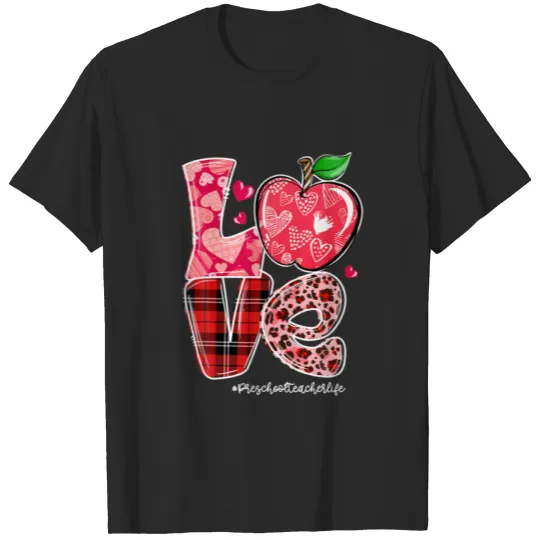 Discover Red Plaid LOVE Preschool Teacher Life Happy Valent T-shirt