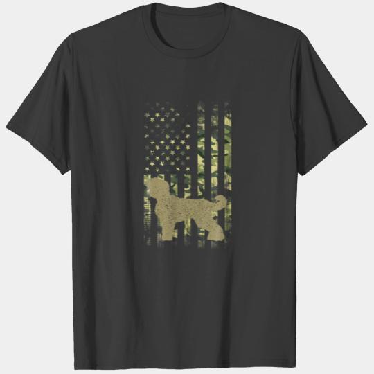 Vintage Hunting Dog Camouflage USA Flag Bouvier De T-shirt