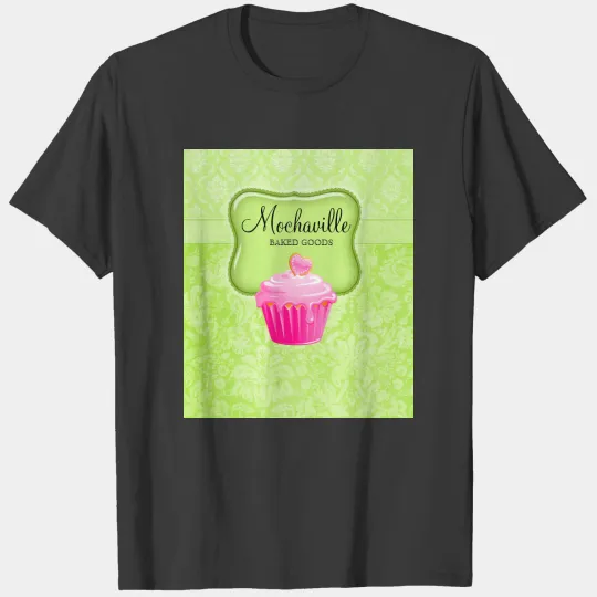 Bakery Cupcake Vintage Damask Lime T-shirt