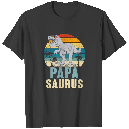 Papasaurus Dinosaur Dad Retro Sunset Father's T-shirt