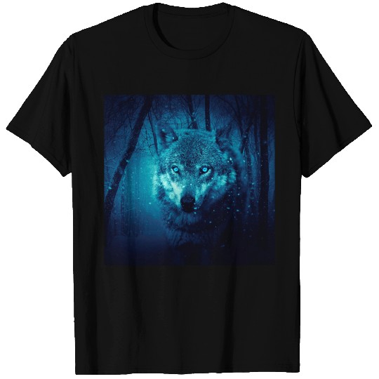 Wolf face in dark fantasy forest T-shirt