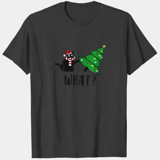 Cat What? Christmas Funny Black Cat Pushing Xmas T T-shirt