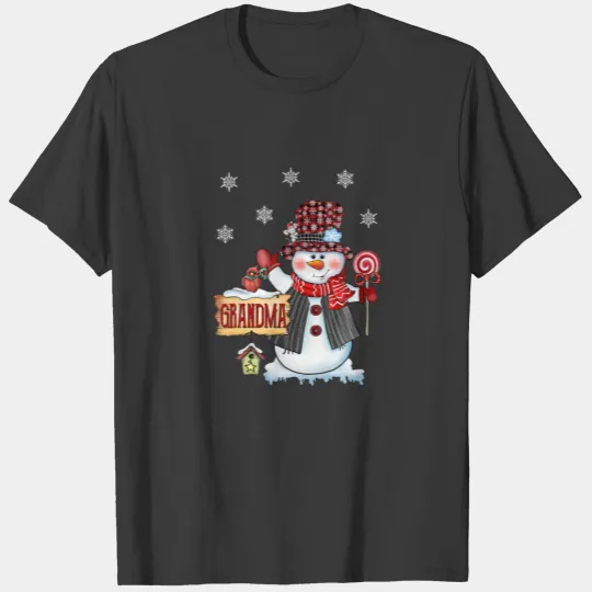 Grandma Snowman Christmas Candy Cane Red Plaid San T-shirt