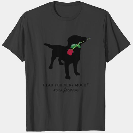 Cute Black Lab Valentine Dog holding Red Rose T-shirt