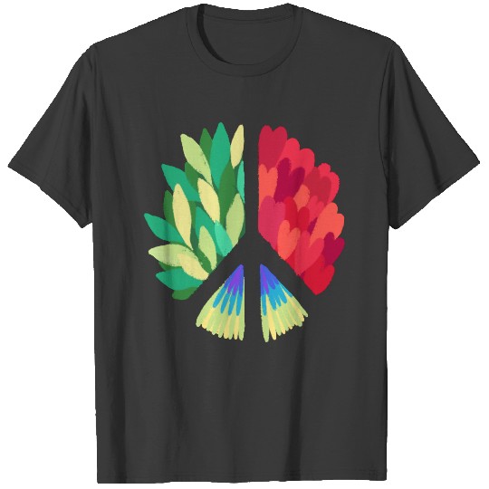 PEACE SYMBOL - Green Olive Branch and Red Heart T-shirt