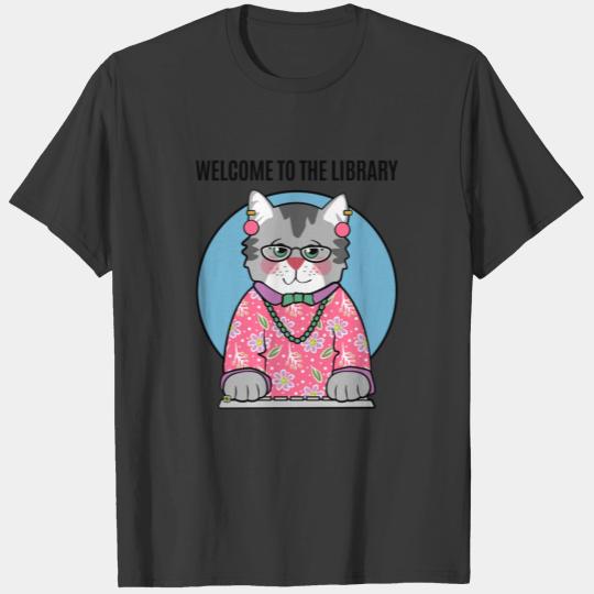 Librarian Grey Cat in Pink T-shirt