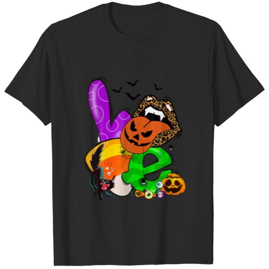 Love Candy Corn Black Cat Pumpkin Lips Halloween C T-shirt