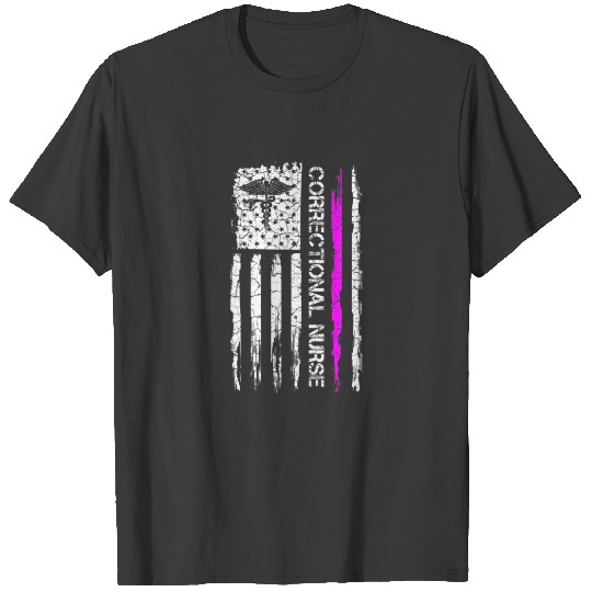 Vintage USA American Flag Proud Correctional Nurse T-shirt