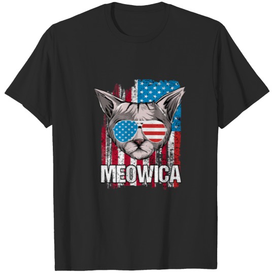 4Th Of July Cat Meowica Patriotic American Flag Su T-shirt