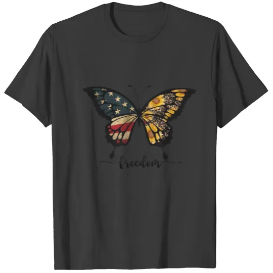 4th July Red Blue White Stars Butterfly Freedom T-shirt