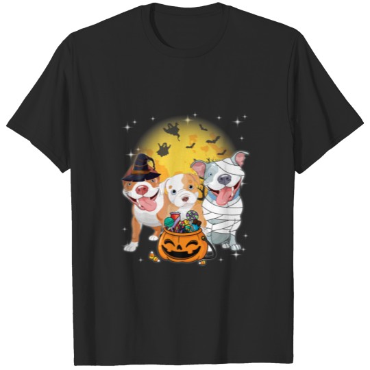 Funny Halloween Pitbull Witch Pumpkin Mummy Dog Lo T-shirt