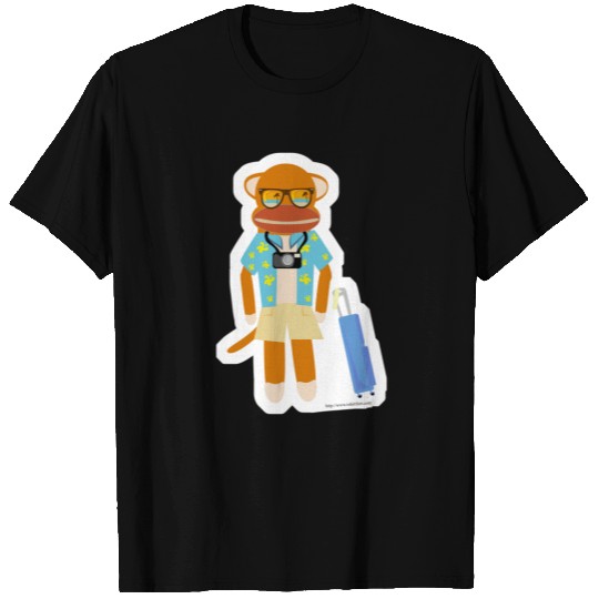 Cute Traveling Sock Monkey Cartoon Character T-shirt