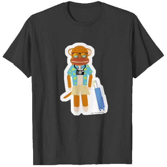 Cute Traveling Sock Monkey Cartoon Character T-shirt