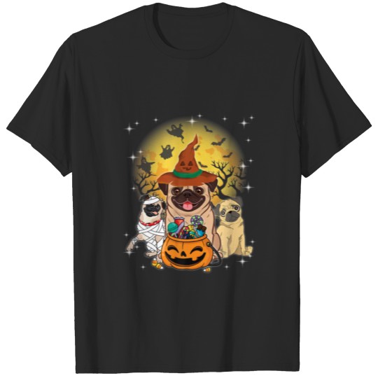Funny Halloween Pug Witch Pumpkin Mummy Dog Lover T-shirt