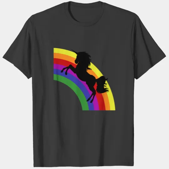 Black Unicorn Silhouette Rainbow Womens 3/4 Sleeve T-shirt